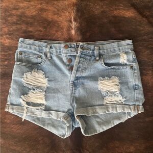 Forever 21 Light Blue Distressed Jean Shorts